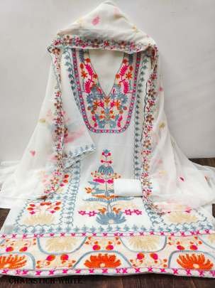 White Heavy Chain Stich Work Suits Material