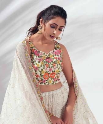 White Heavy Embroidery Georgette Sequence Work Lehenga Choli