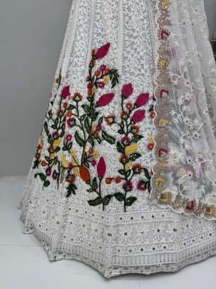 White Heavy Embroidery Georgette Sequence Work Lehenga Choli