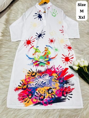 White Holi Special Printed Kurti for Women