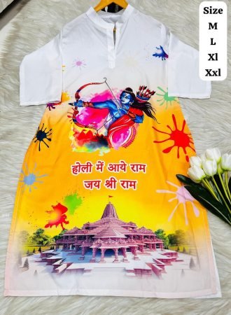 White Holi Special Printed Kurti for Women