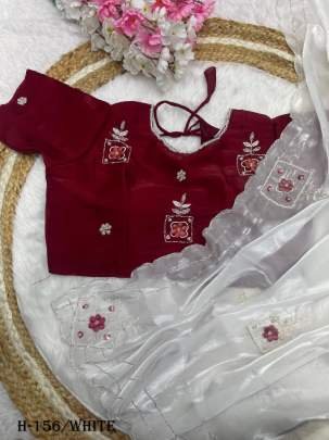 White Jimmy choo Saree with Khatli Cut Work