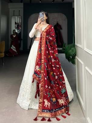 White Lehenga With Dola Silk Designer Dupatta