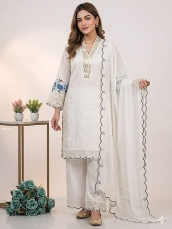 White Pakistani Style Kurta Set