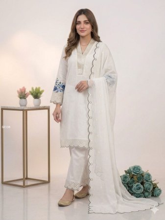 White Pakistani Style Kurta Set