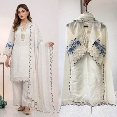 White Pakistani Style Kurta Set
