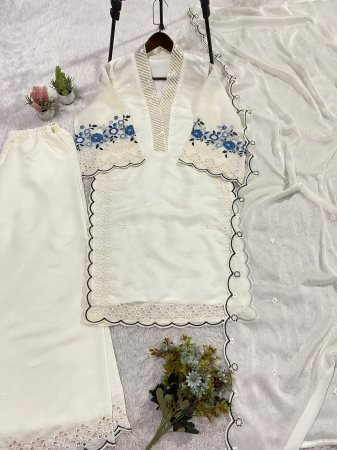 White Pakistani Style Kurta Set