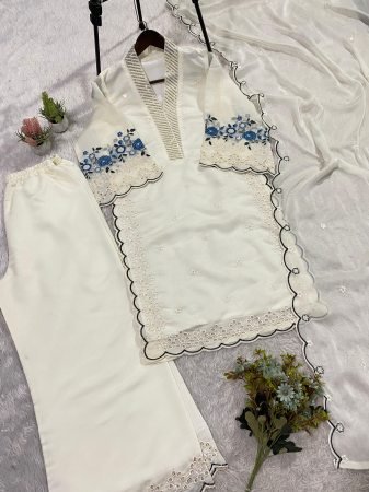 White Pakistani Style Kurta Set