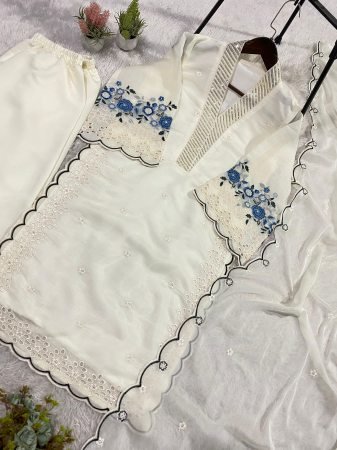 White Pakistani Style Kurta Set