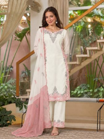 White Pakistani Suit Set With Pink Detailing 