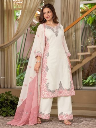 White Pakistani Suit Set With Pink Detailing
