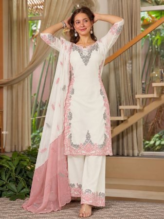 White Pakistani Suit Set With Pink Detailing