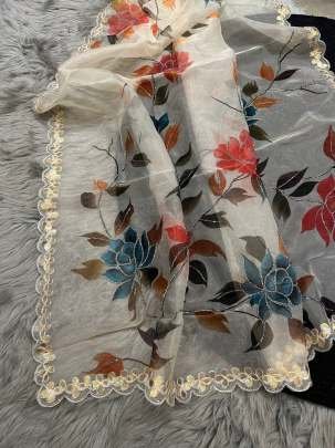 White Party Wear Handwork Pure Organza Saree