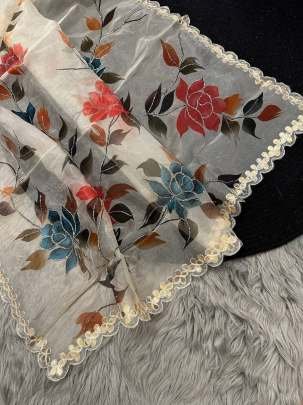 White Party Wear Handwork Pure Organza Saree