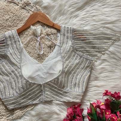 White Pearl  Moti Ready Made Blouse