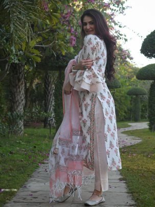 White Printed Cotton Kurtis Set