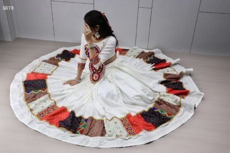 White Rayon Cotton Lehenga Choli with Kutchi Work And Mirror Embroidery