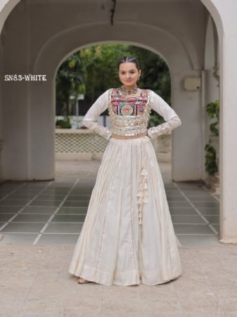 White Roman Fabric Lehenga Choli for Navratri
