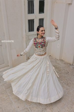 White Roman Fabric Lehenga Choli for Navratri