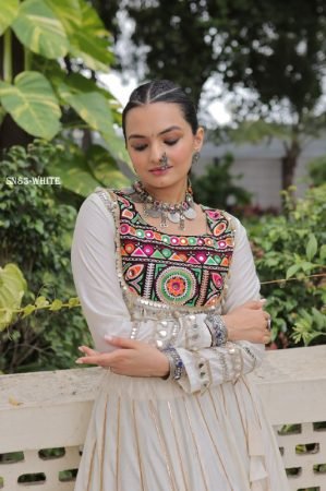 White Roman Fabric Lehenga Choli for Navratri