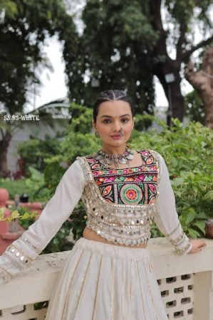 White Roman Fabric Lehenga Choli for Navratri