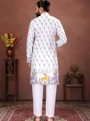 White Royal Wilderness Printed Men   s Kurta