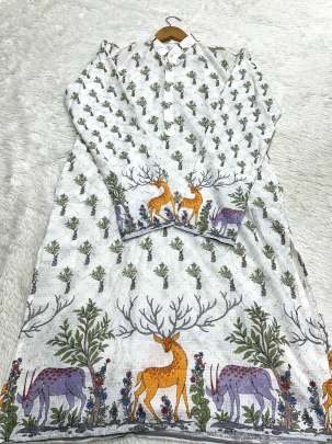 White Royal Wilderness Printed Men   s Kurta