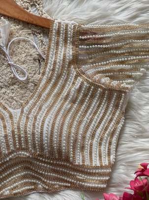 White With Golden Moti Work Ready Made Blouse