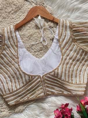 White With Golden Moti Work Ready Made Blouse