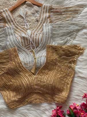 White With Golden Moti Work Ready Made Blouse