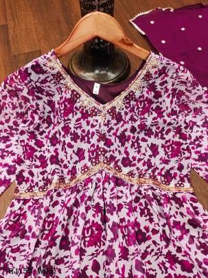 Wine Anarkali Style Alia Cut Gown With Dupatta