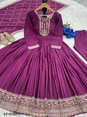 Wine chinon Silk With Embroidery Work Wedding Wear Long Anarkali Suit