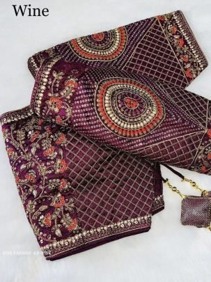 Wine Color Copper Jari Heavy Embroidery Milan Silk  designer Ready made Blouse