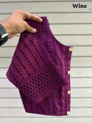 Wine Color Jaipuri Goli Hakoba Boat Neck Ready made Blouse with Wooden Button