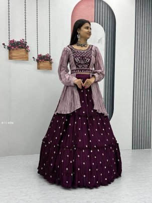 Wine Crop Top With Beautiful Sequence Work