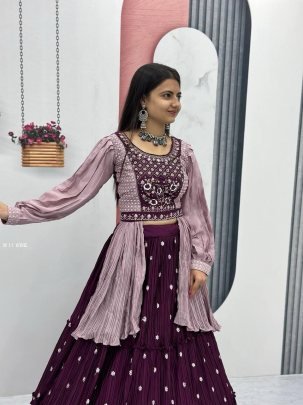 Wine Crop Top With Beautiful Sequence Work