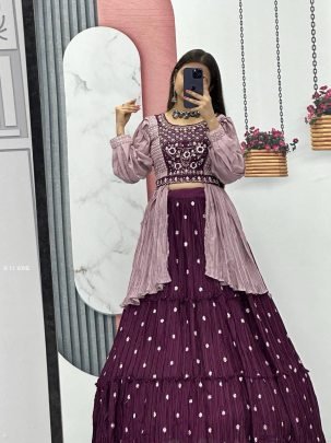 Wine Crop Top With Beautiful Sequence Work