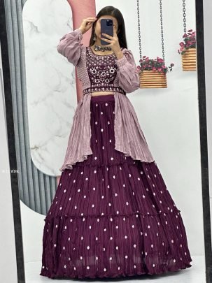 Wine Crop Top With Beautiful Sequence Work