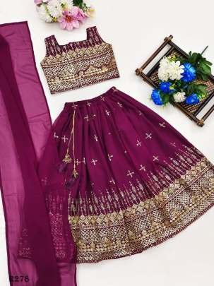 Wine Designer Kids Girls Georgette Lehenga choli