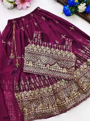 Wine Designer Kids Girls Georgette Lehenga choli