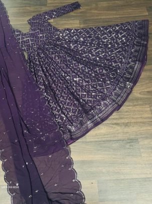 Wine Designer Sequins Gown With Dupatta