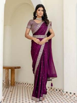 Wine Elegant Kasturi Silk Saree with Sequins & Thread Work