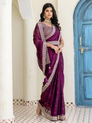Wine Elegant Kasturi Silk Saree with Sequins & Thread Work