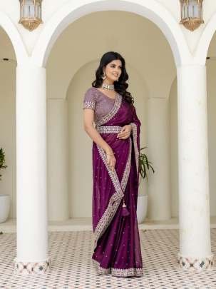 Wine Elegant Kasturi Silk Saree with Sequins & Thread Work