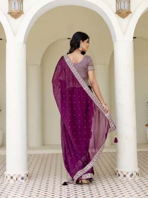 Wine Elegant Kasturi Silk Saree with Sequins & Thread Work