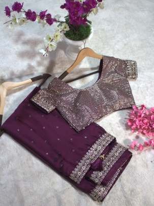 Wine Elegant Kasturi Silk Saree with Sequins & Thread Work