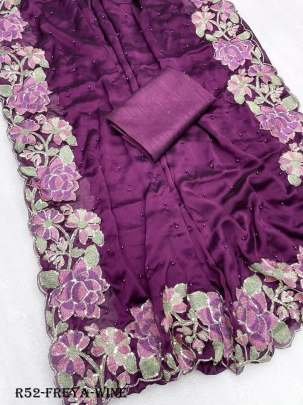 Wine Freya Exlusive Designer Embroidered Saree With Bangalory Blouse