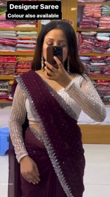 Wine Georgette with Thred Sequnce work Designer saree