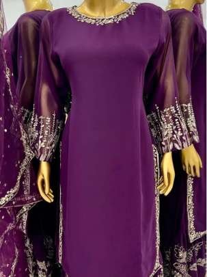 Wine Heavy Faux Georgette Sharara Suit