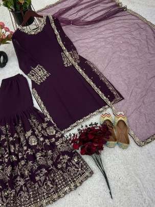 Wine Heavy Faux Georgette Sharara Suit
